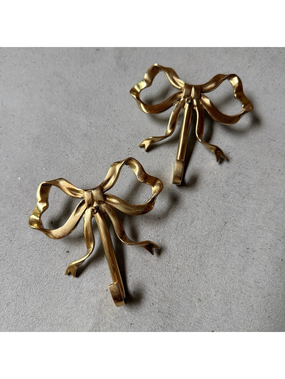 Brass Ribbon Bow Wall Hooks Pair Coquette Decor Set of 2